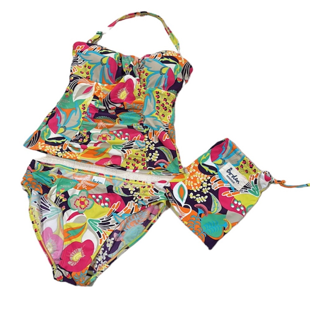BODEN SWIMWEAR Floral Halter Tankini Set Two Piece Swimsuit & Bag NWOT US 6